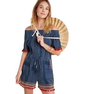 Anthropologie THML Lacey Pommed Off-The-Shoulder Romper Size S
